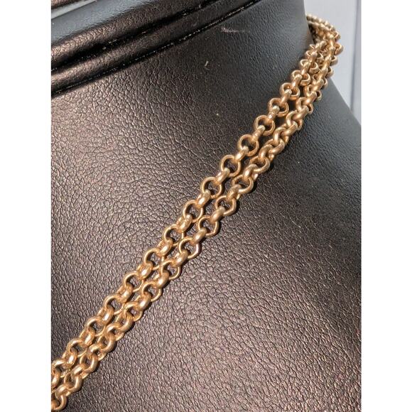 Muted Gold Tone Double Rolo Link Front Toggle Clasp Beaded Cluster 17" Necklace - Picture 5 of 6